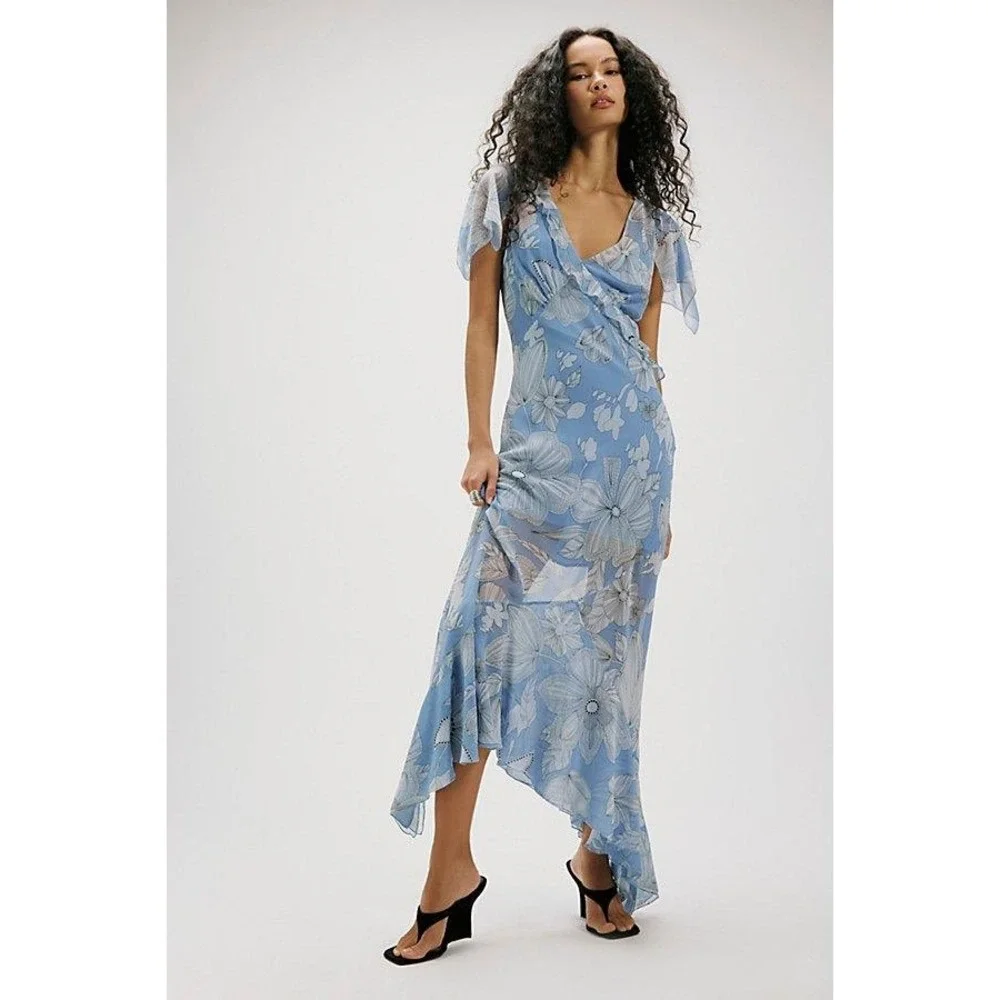 Free People Moonlight Maxi Dress Blissful Blue Floral Size 8 NWT